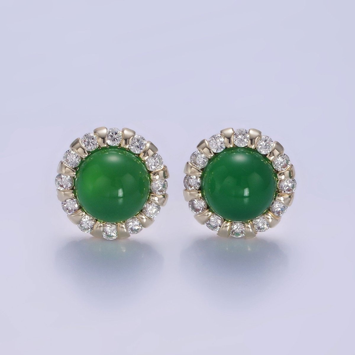 Aventurine, Cats Eye Gemstone CZ Round Stud Earrings in Gold & Silver | V536 - V538