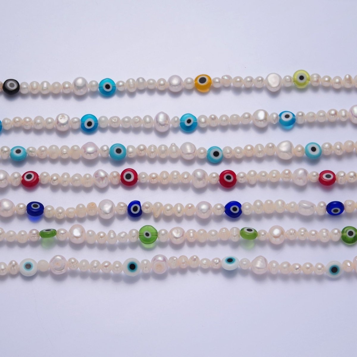 Baby Blue Evil Eye Beaded Choker Necklace for Women Freshwater Pearl Choker Necklace Boho Handmade 18K Gold Filled Y2K Jewelry | WA-1026 Clearance Pricing - DLUXCA