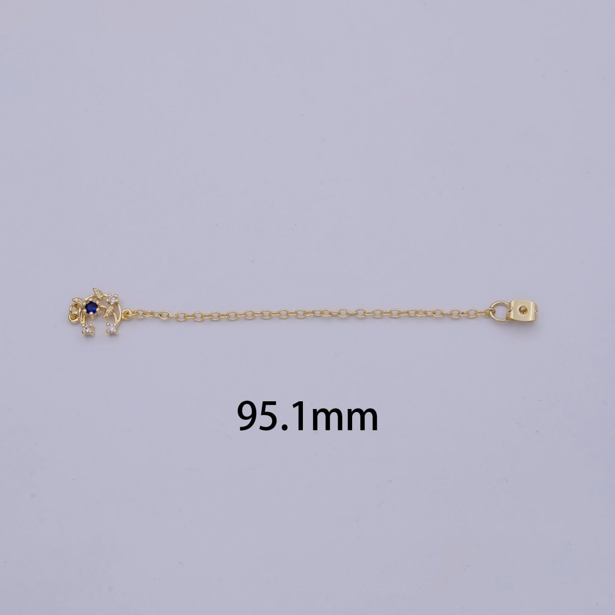 Back stopper w/ chain Blue Crescent Moon Charm 2 pcs Gold Filled Nickel free, Butterfly clutch chain Dainty earring back K-186 - DLUXCA