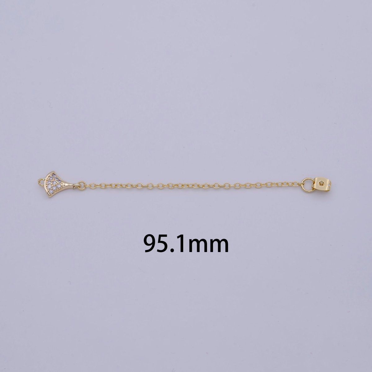 Back stopper w/ chain cz Dangle Charm 2 pcs Gold Filled Nickel free, Butterfly clutch chain Dainty earring back K-189 - DLUXCA