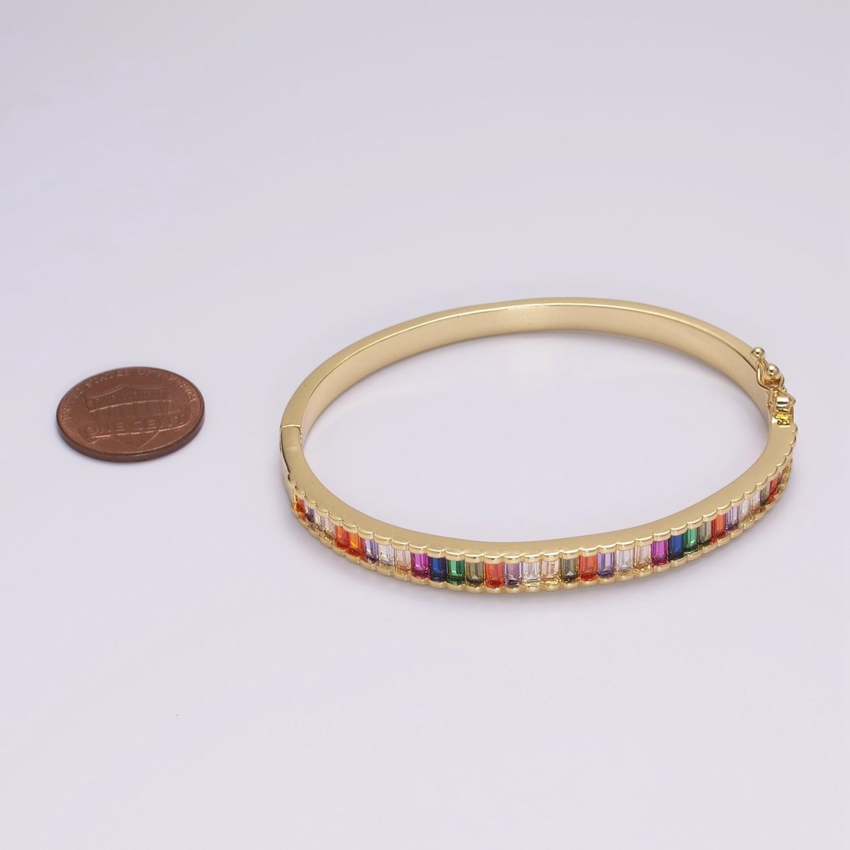 Baguette bracelet Rainbow CZ Gem Stackable Gold Bracelet | Chunky Gold Bracelet | Luxury Crystal Stacking Bangle Bracelet | WA-427 Clearance Pricing - DLUXCA