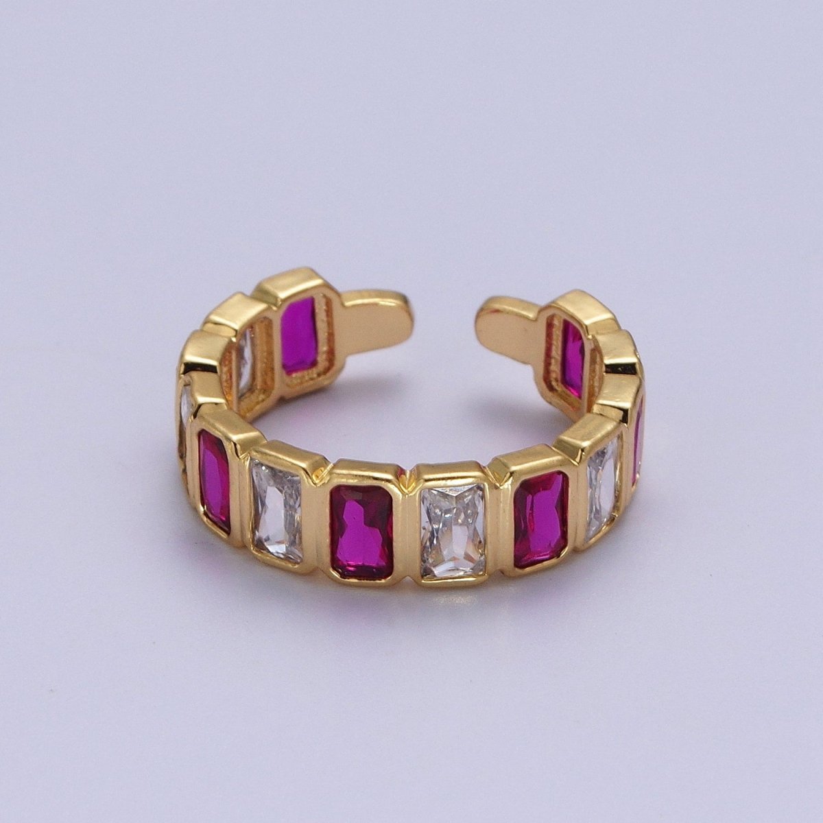 Baguette Cubic Zirconia CZ Lined Adjustable Gold Ring | O-169~O-173