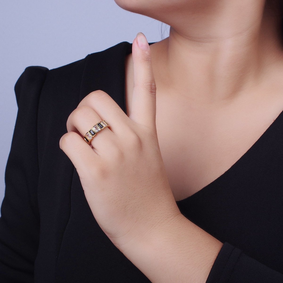 Baguette Cubic Zirconia CZ Lined Adjustable Gold Ring | O-169~O-173