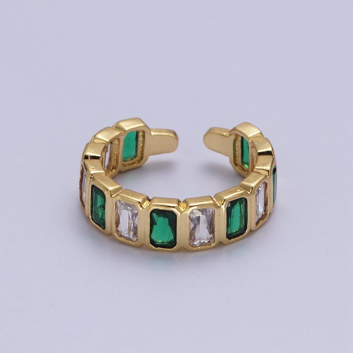 Baguette Cubic Zirconia CZ Lined Adjustable Gold Ring | O-169~O-173