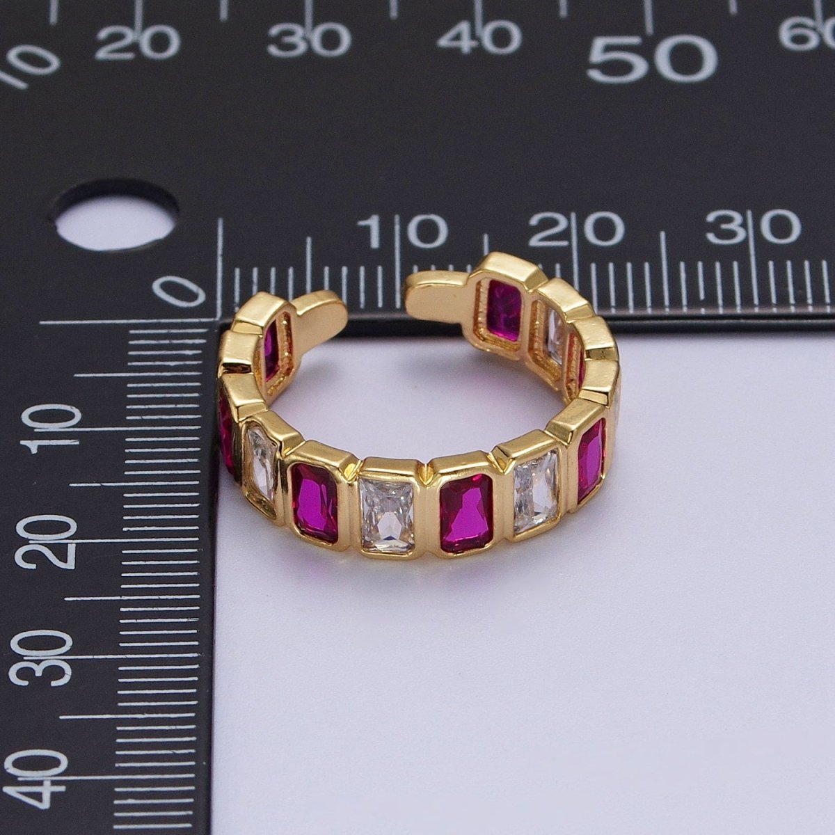 Baguette Cubic Zirconia CZ Lined Adjustable Gold Ring | O-169~O-173