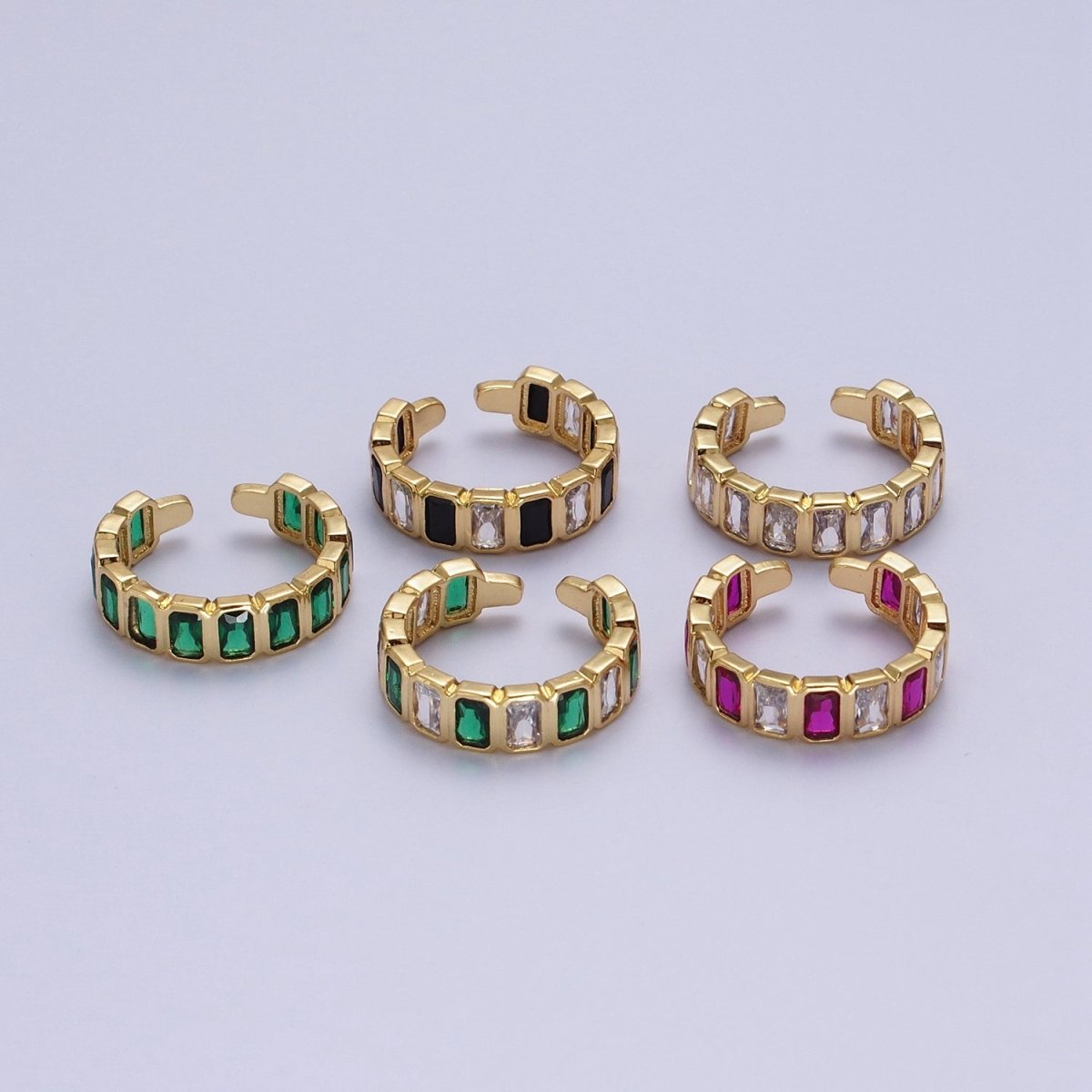 Baguette Cubic Zirconia CZ Lined Adjustable Gold Ring | O-169~O-173