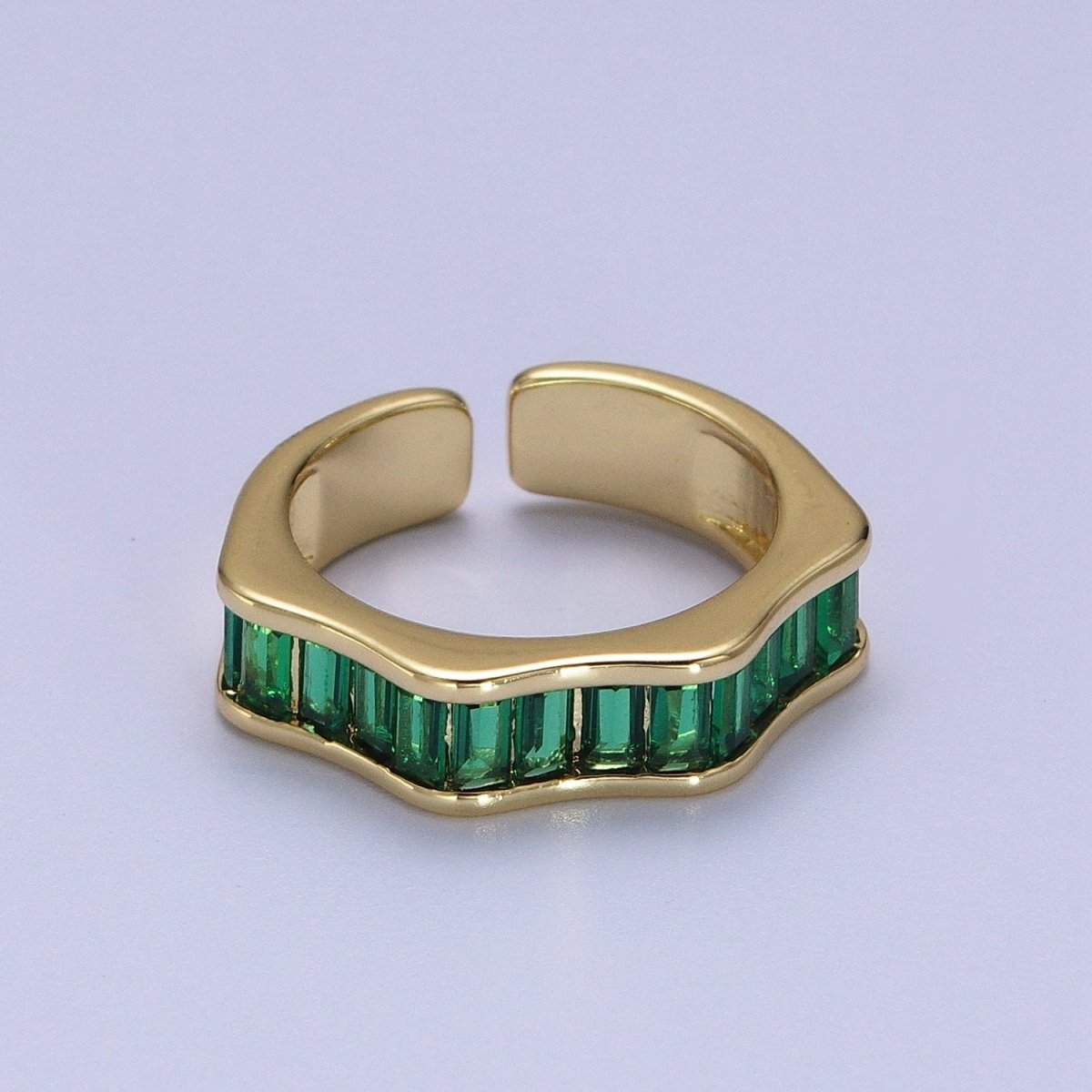 Baguette Cubic Zirconia Geometric Wavy Gold / Silver Adjustable Ring | O-056~O-058