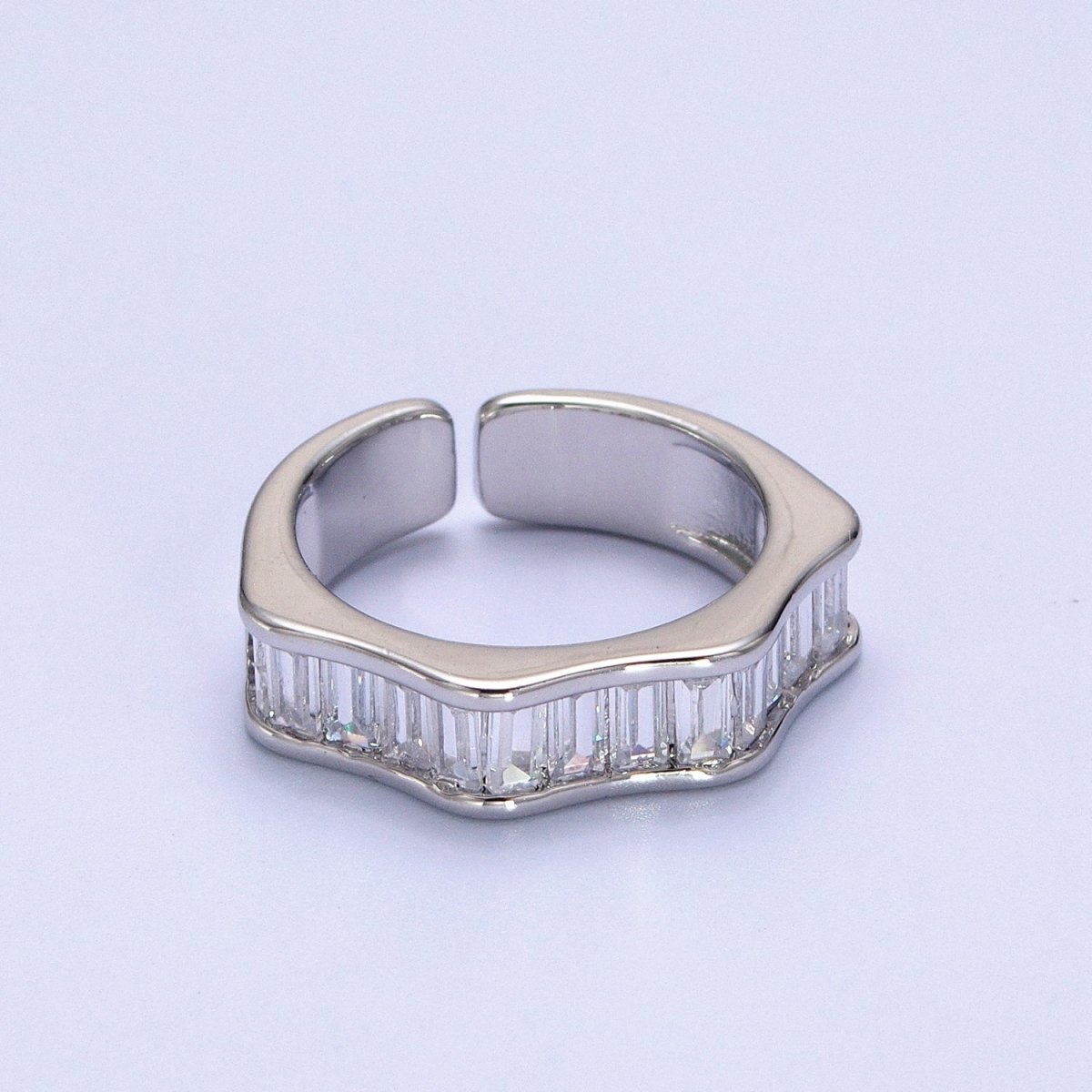 Baguette Cubic Zirconia Geometric Wavy Gold / Silver Adjustable Ring | O-056~O-058