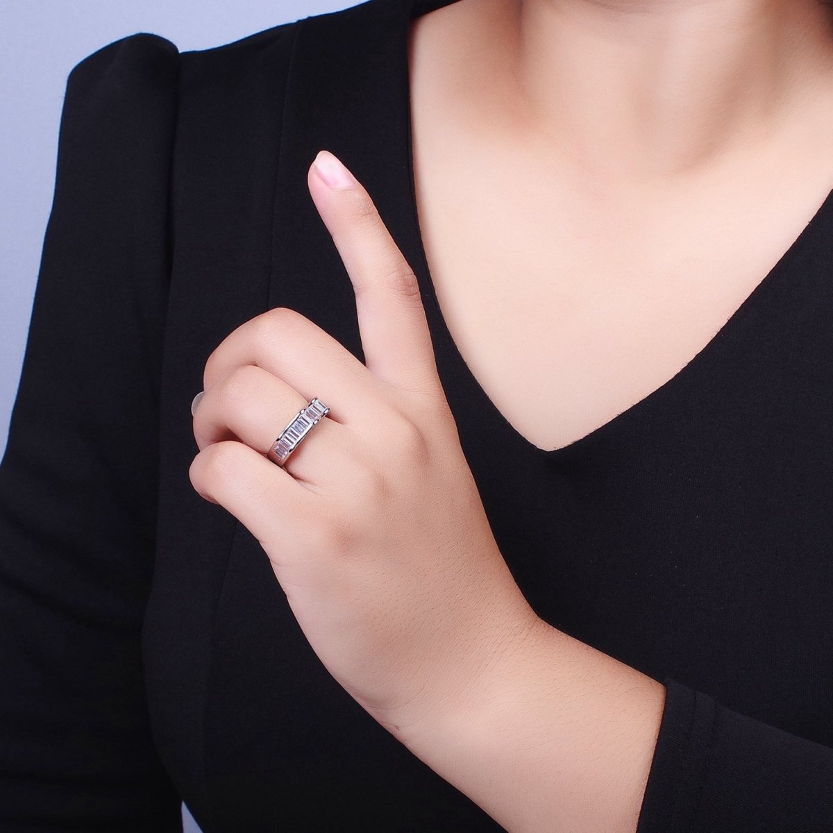 Baguette Cubic Zirconia Geometric Wavy Gold / Silver Adjustable Ring | O-056~O-058