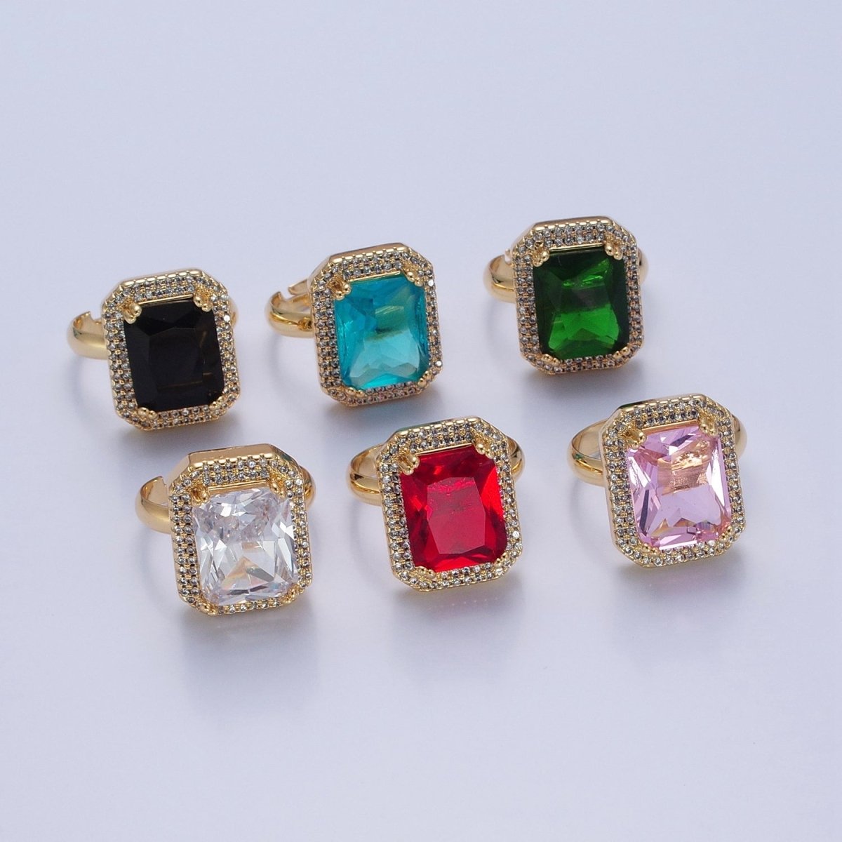 Baguette Cubic Zirconia Ring, Clear CZ Micro Pave Statement Ring O-2256 ~ O-2261