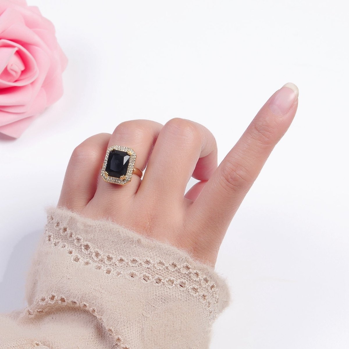 Baguette Cubic Zirconia Ring, Clear CZ Micro Pave Statement Ring O-2256 ~ O-2261