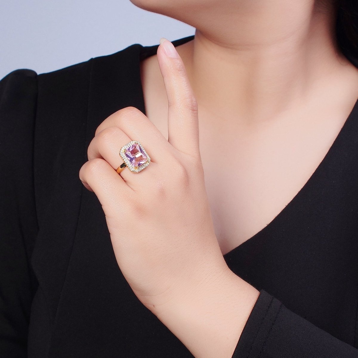 Baguette Cubic Zirconia Ring, Clear CZ Micro Pave Statement Ring O-2256 ~ O-2261