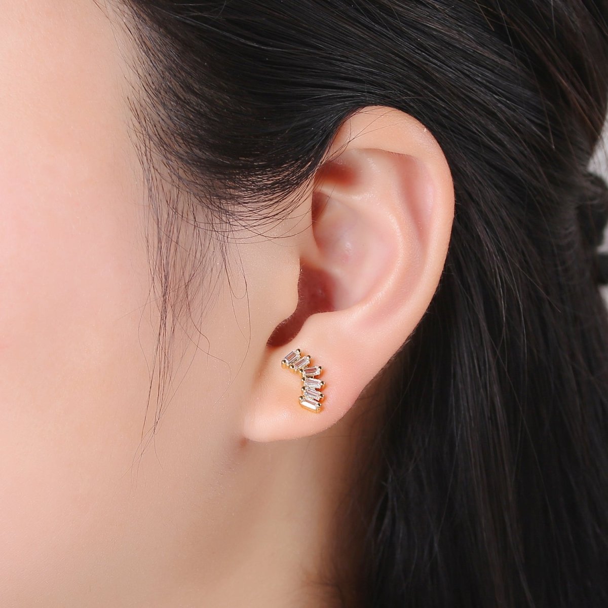 Baguette CZ 24K Gold Pave Stud Earring, Gold Plated Micro Pave Earring for DIY Earring Craft Supply Jewelry Making, Q-433 / EARR-1411