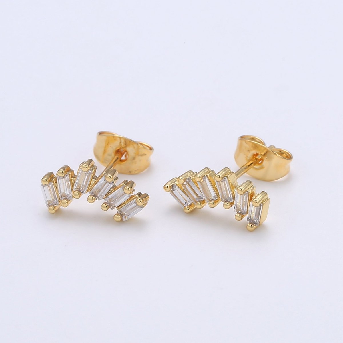 Baguette CZ 24K Gold Pave Stud Earring, Gold Plated Micro Pave Earring for DIY Earring Craft Supply Jewelry Making, Q-433 / EARR-1411