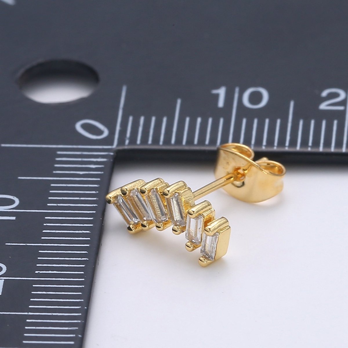 Baguette CZ 24K Gold Pave Stud Earring, Gold Plated Micro Pave Earring for DIY Earring Craft Supply Jewelry Making, Q-433 / EARR-1411