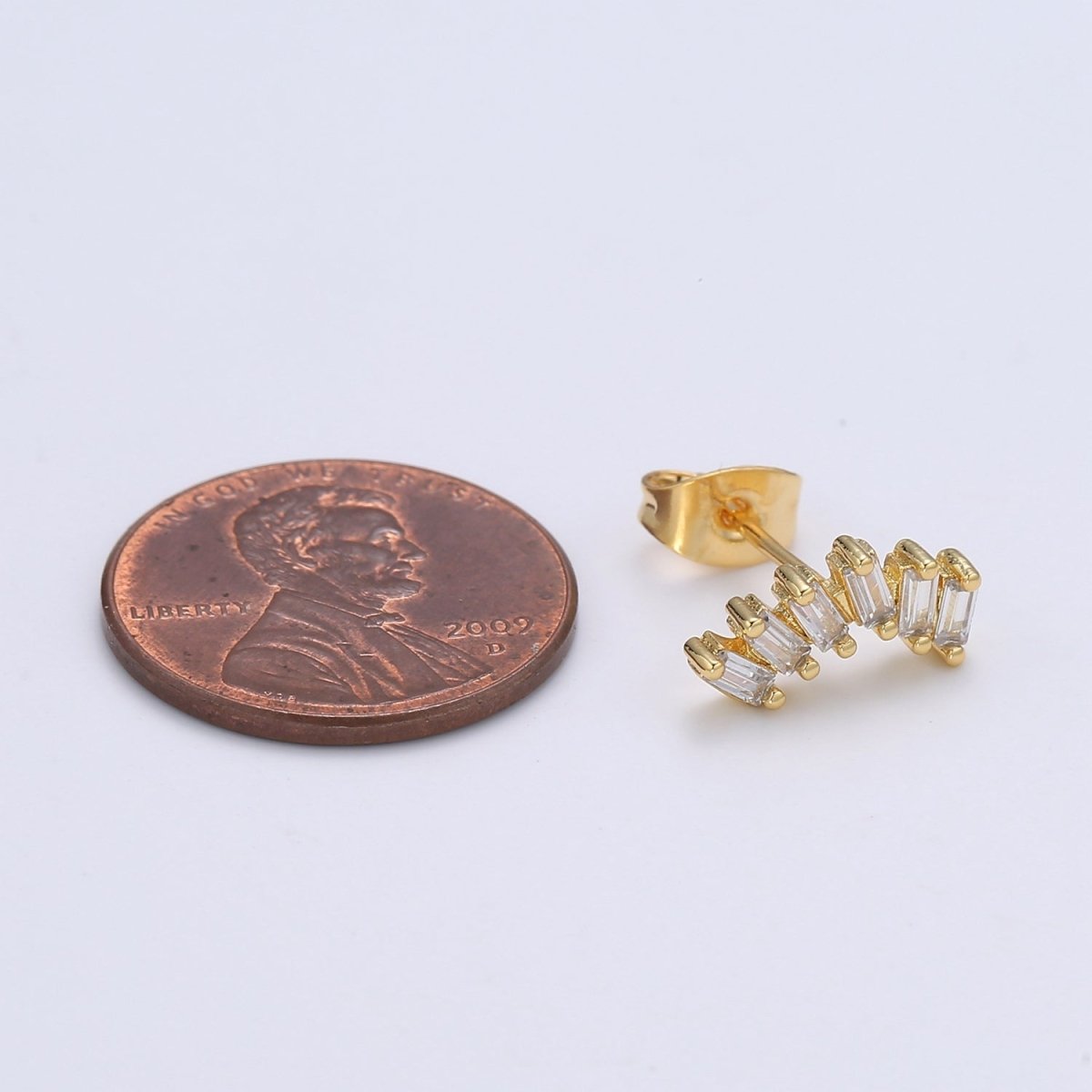 Baguette CZ 24K Gold Pave Stud Earring, Gold Plated Micro Pave Earring for DIY Earring Craft Supply Jewelry Making, Q-433 / EARR-1411