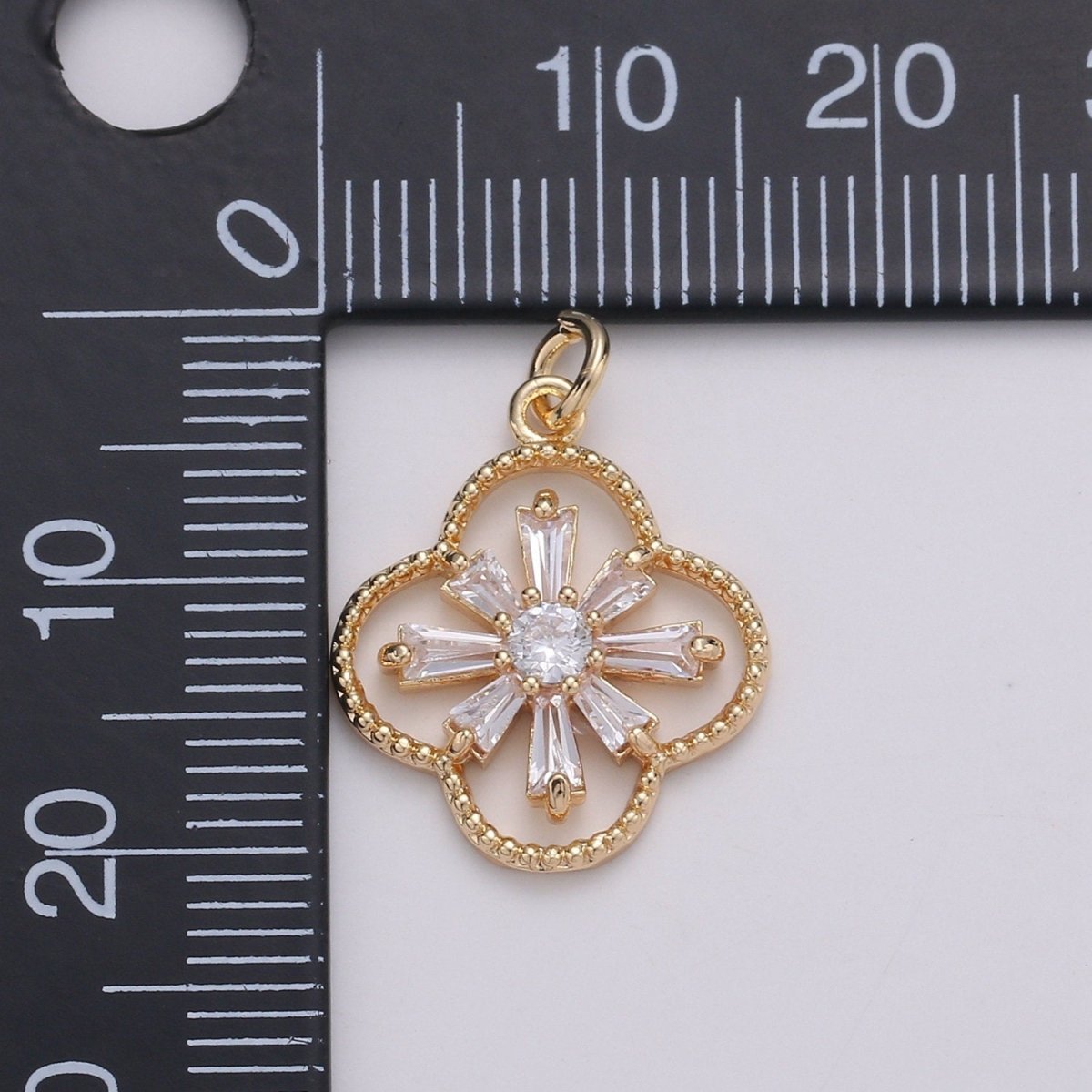 Baguette CZ Jasmine 24K Gold Filled, Daisy Cluster Cubic Charm, Dainty Flower Pendant Dainty Vane Charm Compass bracelet earring necklace C-830 - DLUXCA