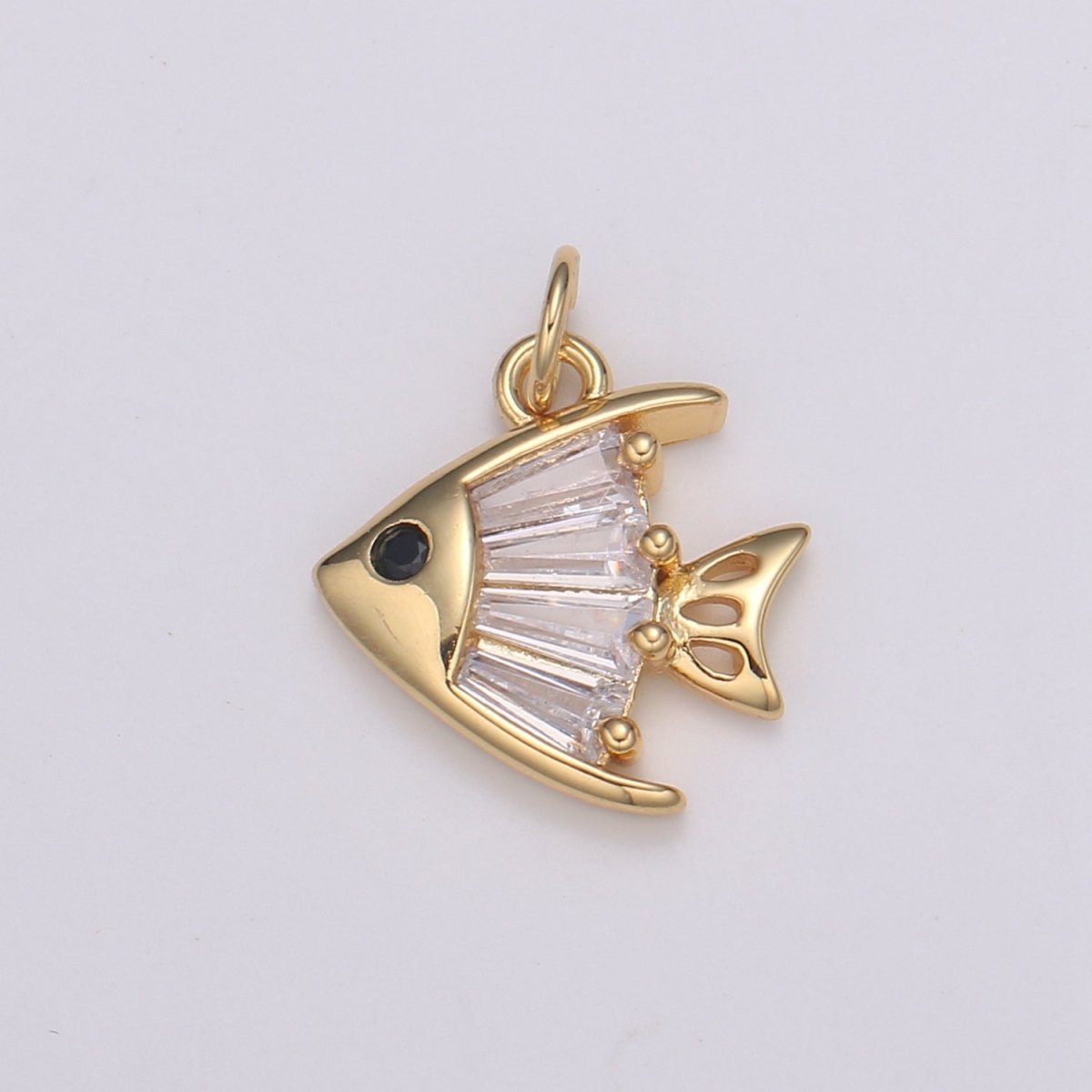 Baguette Pave Gold Fish Charm, Pompano Bracelet Charm, Necklace Charm, Earring Charm, Ocean Jewelry, Fish, Dolphin, Mermaid E-193 E-785