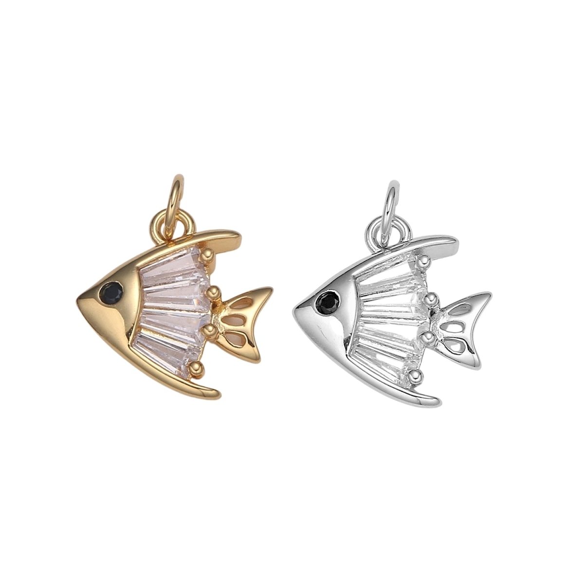 Baguette Pave Gold Fish Charm, Pompano Bracelet Charm, Necklace Charm, Earring Charm, Ocean Jewelry, Fish, Dolphin, Mermaid E-193 E-785