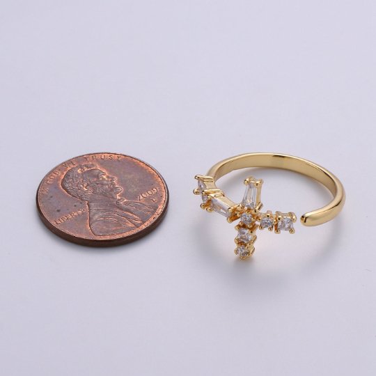 Baguette Side Cross Ring - Gold Cross Ring - Stacking Rings - Sideway Cross Ring - Cross Jewelry - Religious Jewelry - Sign Micro Pave ring R-050