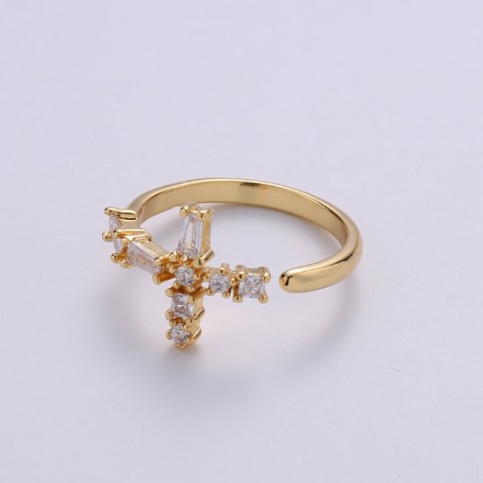 Baguette Side Cross Ring - Gold Cross Ring - Stacking Rings - Sideway Cross Ring - Cross Jewelry - Religious Jewelry - Sign Micro Pave ring R-050
