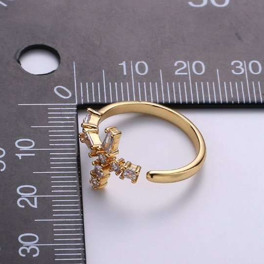 Baguette Side Cross Ring - Gold Cross Ring - Stacking Rings - Sideway Cross Ring - Cross Jewelry - Religious Jewelry - Sign Micro Pave ring R-050