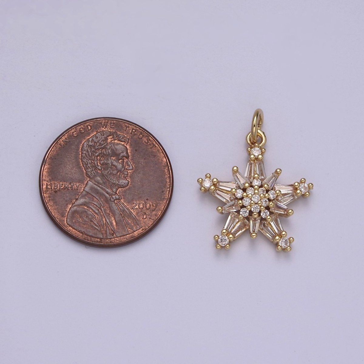 Baguette Star Pendant, CZ star charm for jewelry making, Celestial charm for necklace, Bracelet, earring 14k Gold Filled Finding N-852 - DLUXCA