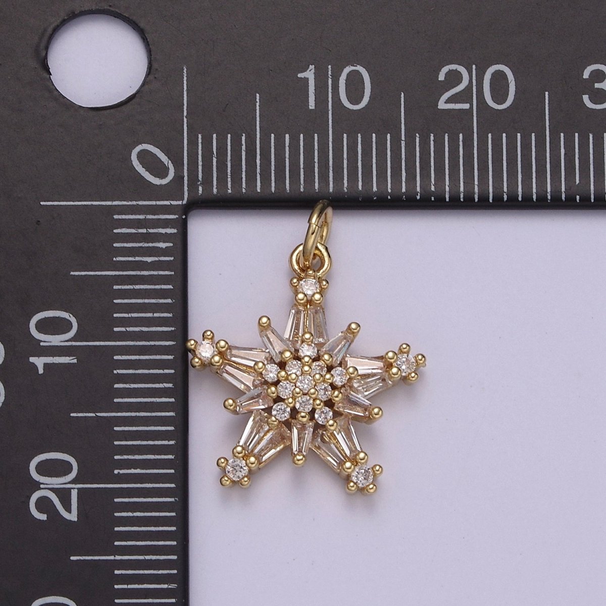 Baguette Star Pendant, CZ star charm for jewelry making, Celestial charm for necklace, Bracelet, earring 14k Gold Filled Finding N-852 - DLUXCA