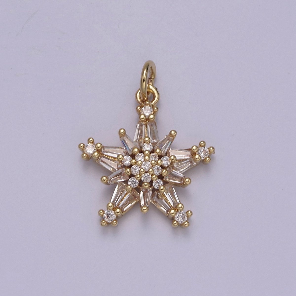 Baguette Star Pendant, CZ star charm for jewelry making, Celestial charm for necklace, Bracelet, earring 14k Gold Filled Finding N-852 - DLUXCA