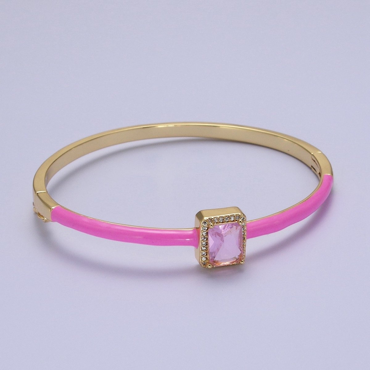 Barbie core Gold Filled Baguette White, Green, Pink Micro Paved Enamel Gold Bangle Bracelet | WA-1354 - WA-1356 Clearance Pricing