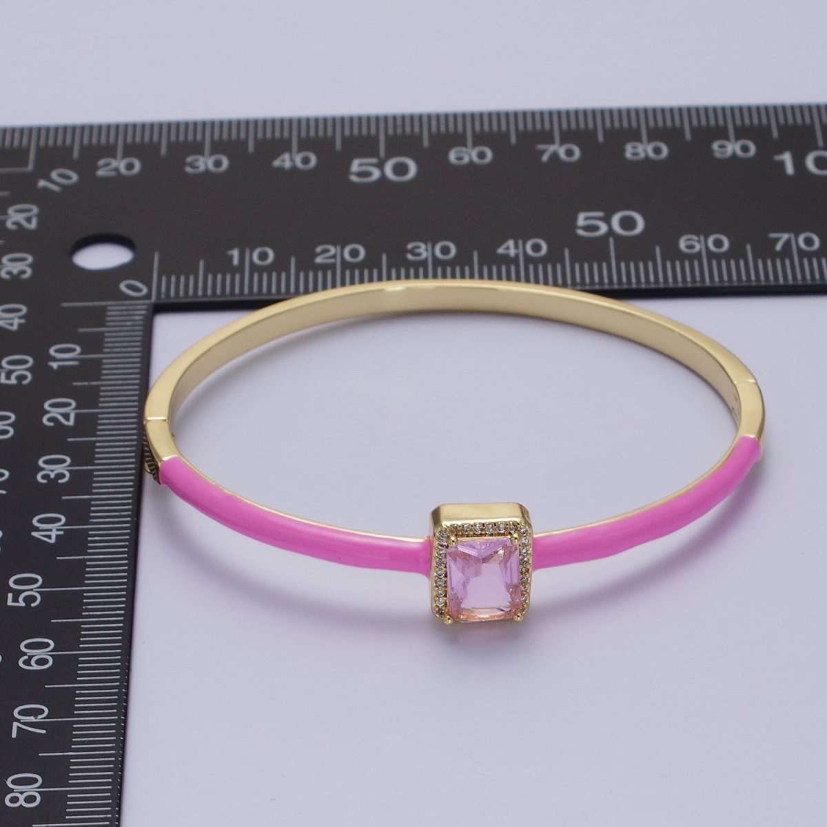 Barbie core Gold Filled Baguette White, Green, Pink Micro Paved Enamel Gold Bangle Bracelet | WA-1354 - WA-1356 Clearance Pricing