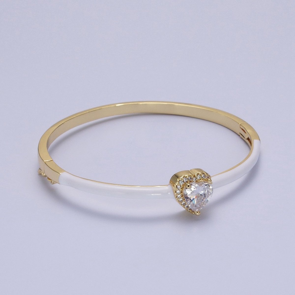 Barbie core Gold Filled Heart White, Green, Pink Micro Paved Enamel Gold Bangle Bracelet | WA-1351 - WA-1353 Clearance Pricing