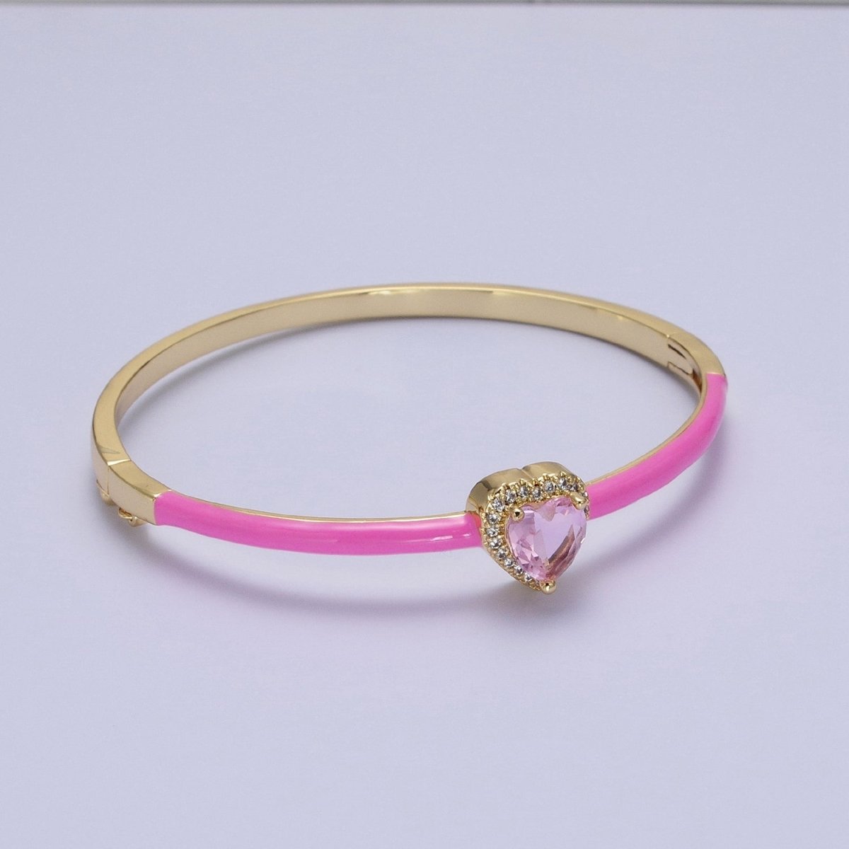 Barbie core Gold Filled Heart White, Green, Pink Micro Paved Enamel Gold Bangle Bracelet | WA-1351 - WA-1353 Clearance Pricing