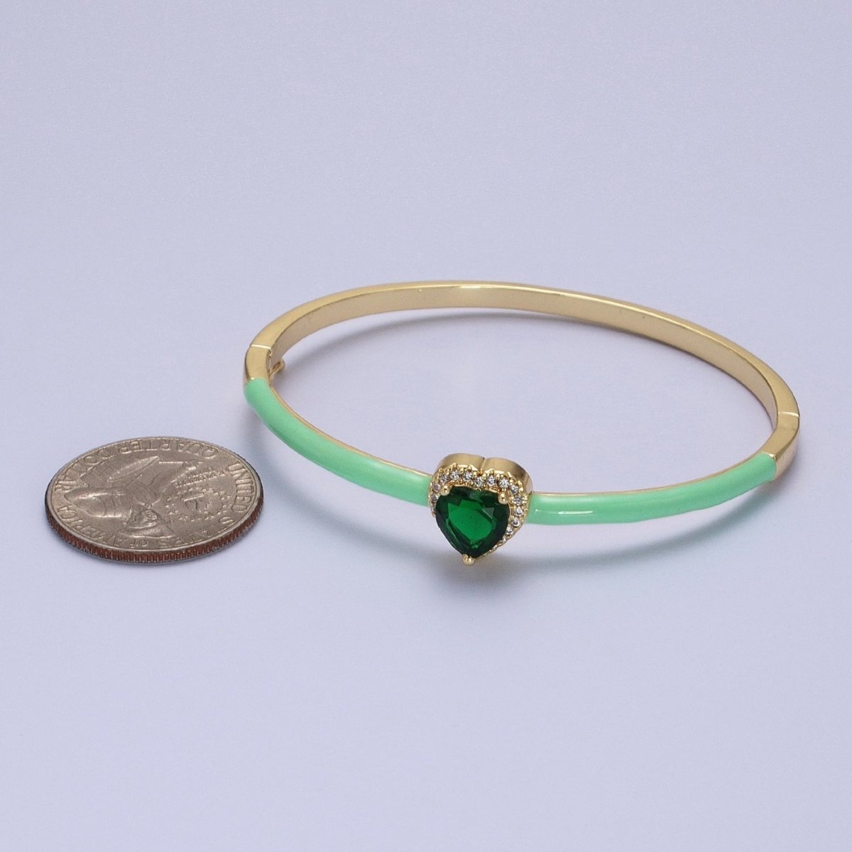 Barbie core Gold Filled Heart White, Green, Pink Micro Paved Enamel Gold Bangle Bracelet | WA-1351 - WA-1353 Clearance Pricing