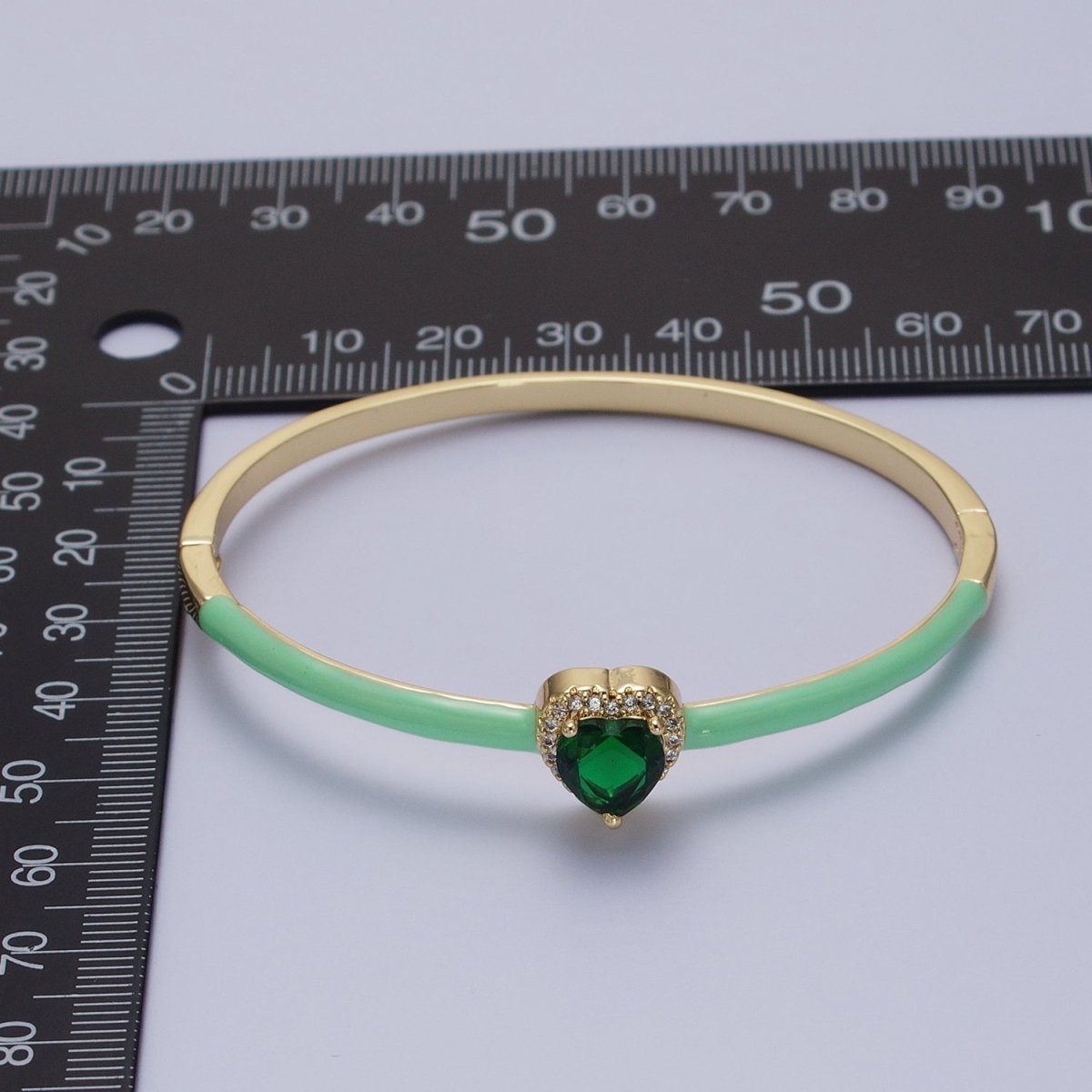 Barbie core Gold Filled Heart White, Green, Pink Micro Paved Enamel Gold Bangle Bracelet | WA-1351 - WA-1353 Clearance Pricing