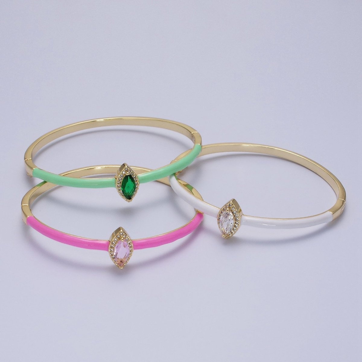 Barbie core Gold Filled Marquise White, Green, Pink Micro Paved Enamel Gold Bangle Bracelet | WA-1337 WA-1338 WA-1339 Clearance Pricing
