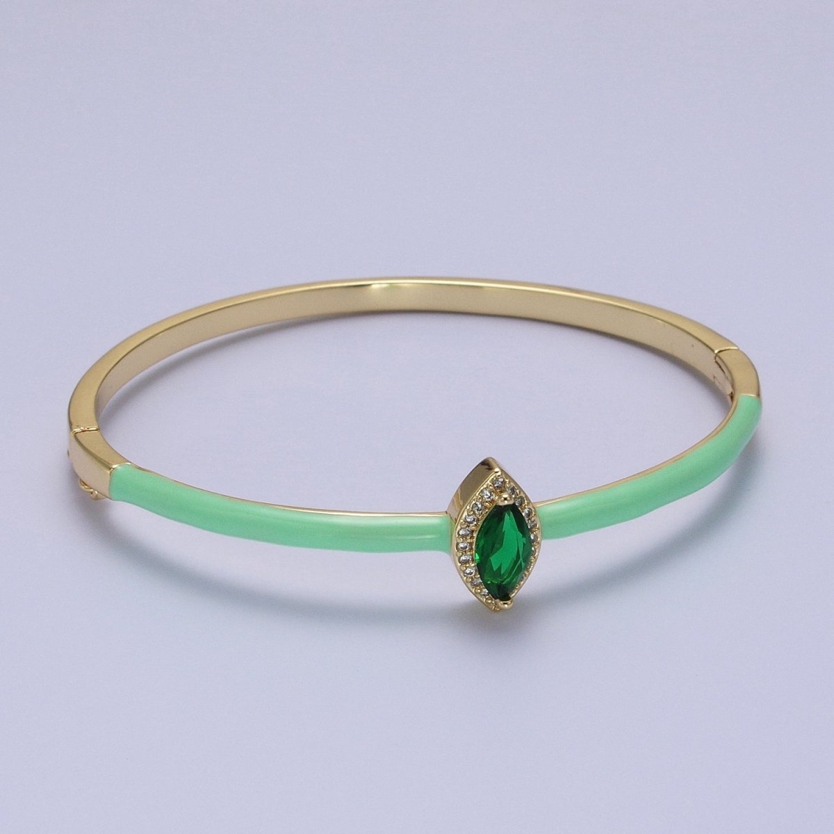 Barbie core Gold Filled Marquise White, Green, Pink Micro Paved Enamel Gold Bangle Bracelet | WA-1337 WA-1338 WA-1339 Clearance Pricing