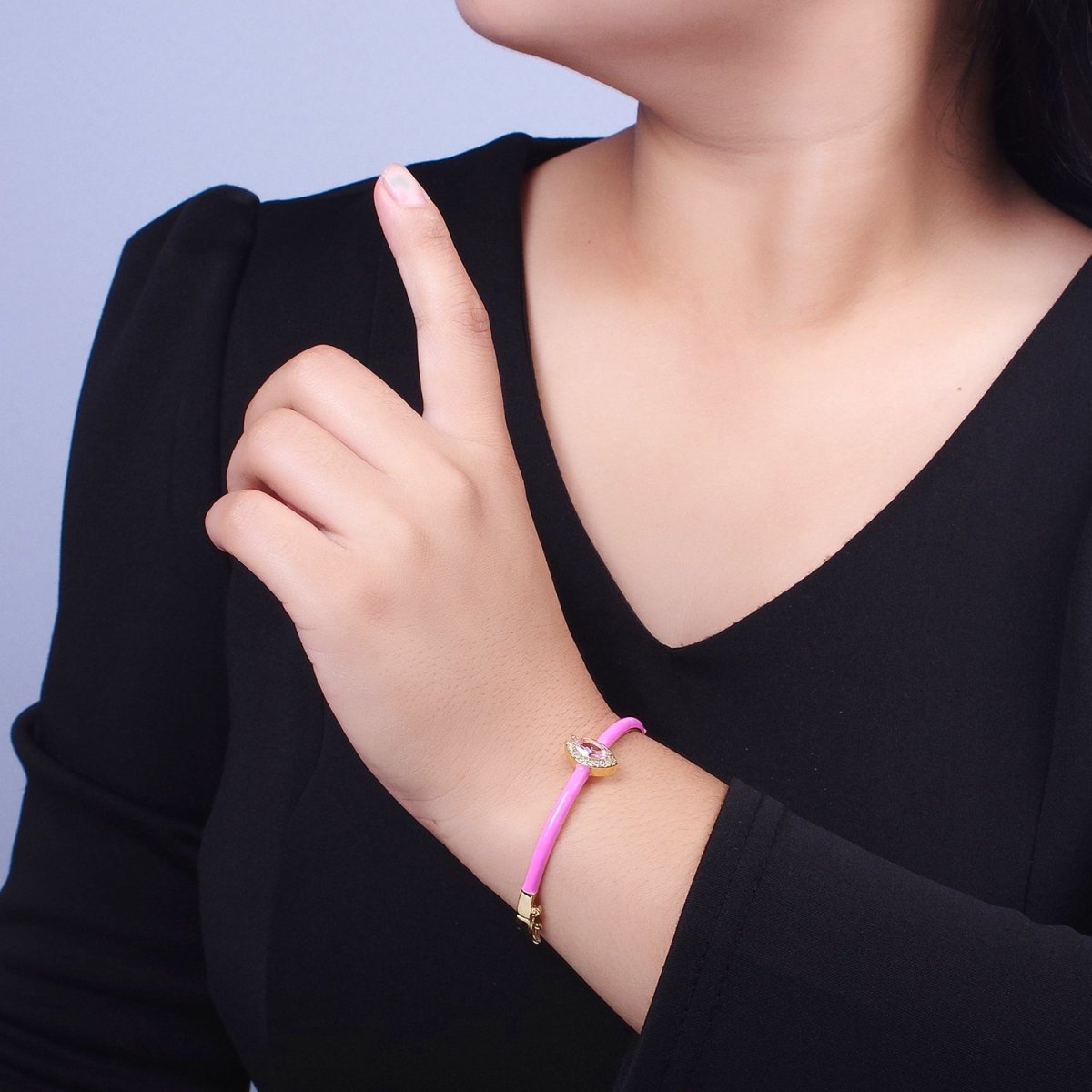 Barbie core Gold Filled Marquise White, Green, Pink Micro Paved Enamel Gold Bangle Bracelet | WA-1337 WA-1338 WA-1339 Clearance Pricing