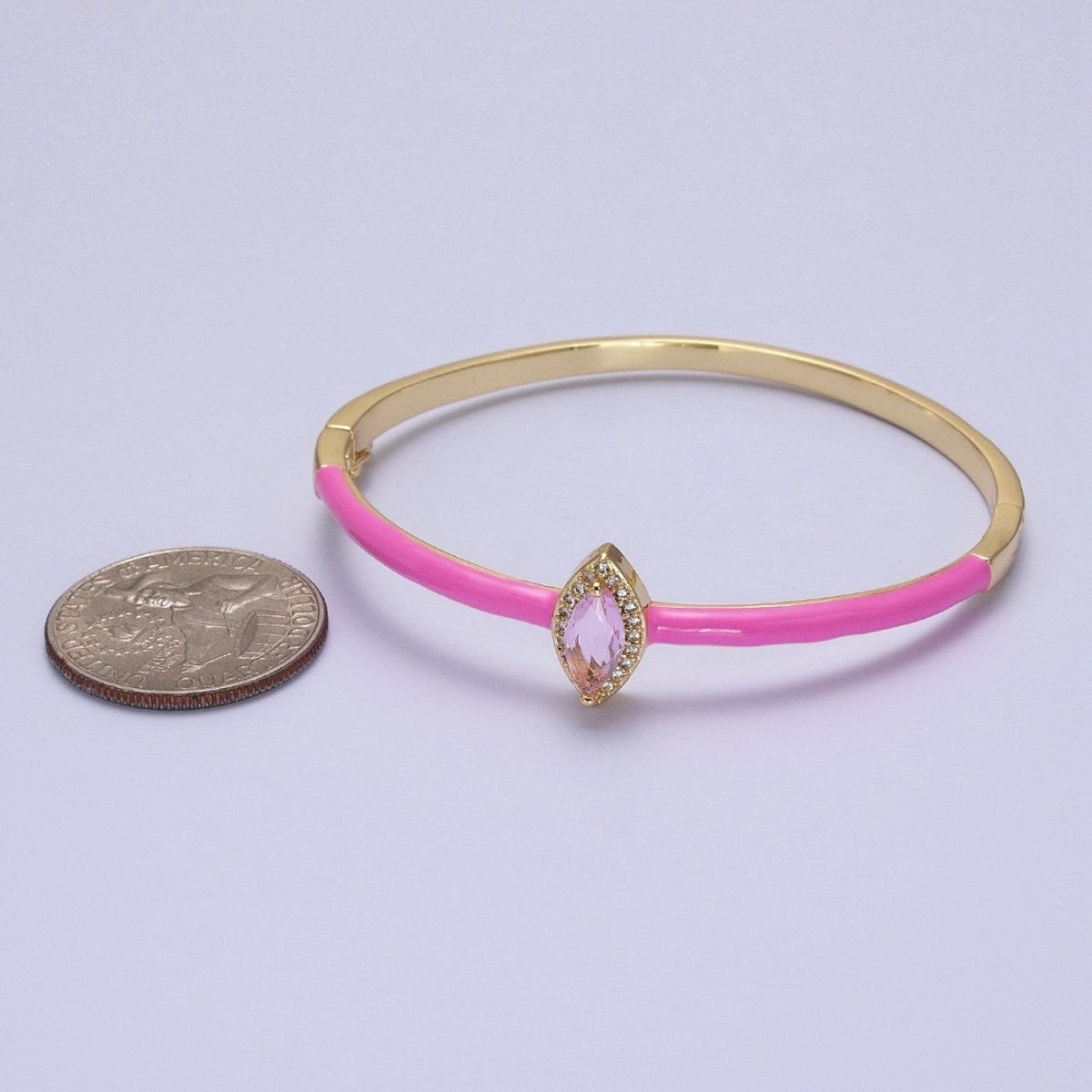 Barbie core Gold Filled Marquise White, Green, Pink Micro Paved Enamel Gold Bangle Bracelet | WA-1337 WA-1338 WA-1339 Clearance Pricing