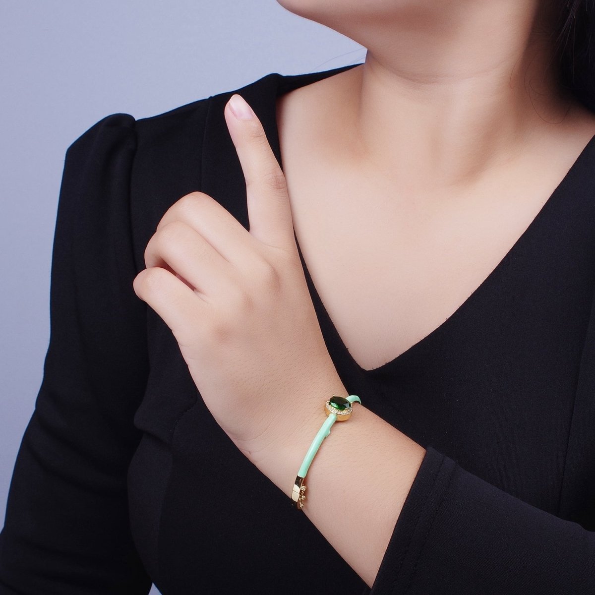 Barbie core Gold Filled Oval White, Green, Pink Micro Paved Enamel Gold Bangle Bracelet | WA-1348 - WA-1350 Clearance Pricing