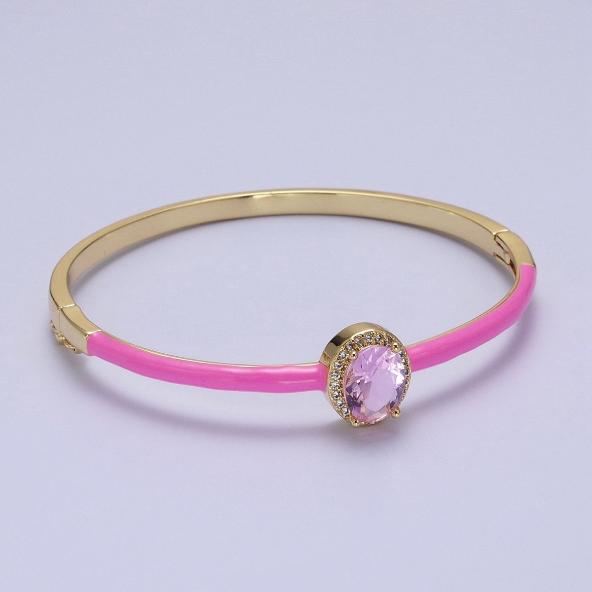 Barbie core Gold Filled Oval White, Green, Pink Micro Paved Enamel Gold Bangle Bracelet | WA-1348 - WA-1350 Clearance Pricing