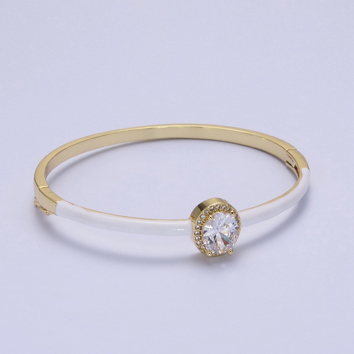 Barbie core Gold Filled Oval White, Green, Pink Micro Paved Enamel Gold Bangle Bracelet | WA-1348 - WA-1350 Clearance Pricing