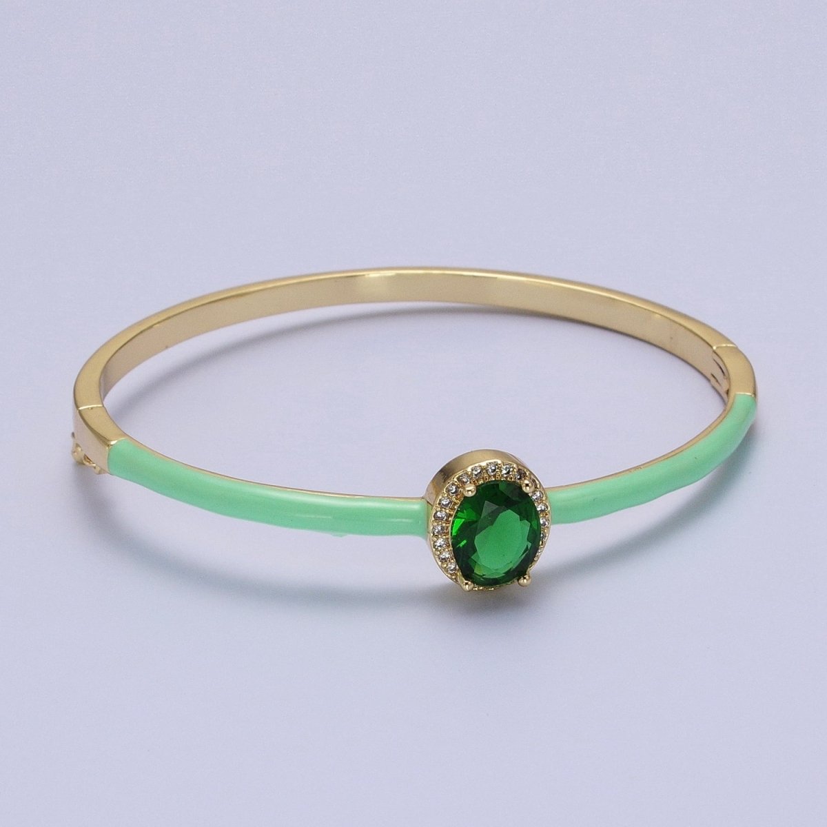 Barbie core Gold Filled Oval White, Green, Pink Micro Paved Enamel Gold Bangle Bracelet | WA-1348 - WA-1350 Clearance Pricing