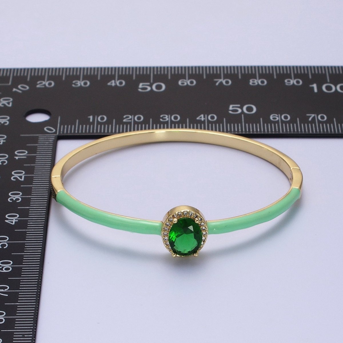 Barbie core Gold Filled Oval White, Green, Pink Micro Paved Enamel Gold Bangle Bracelet | WA-1348 - WA-1350 Clearance Pricing