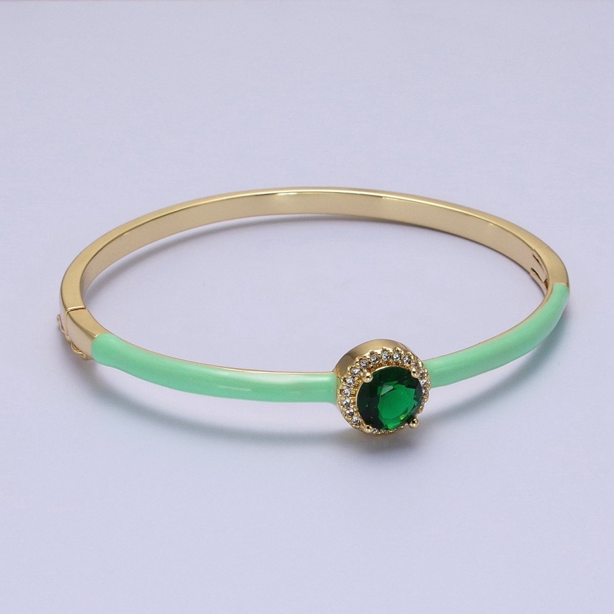 Barbie core Gold Filled Round White, Green, Pink Micro Paved Enamel Gold Bangle Bracelet | WA-1340 - WA-1342 Clearance Pricing