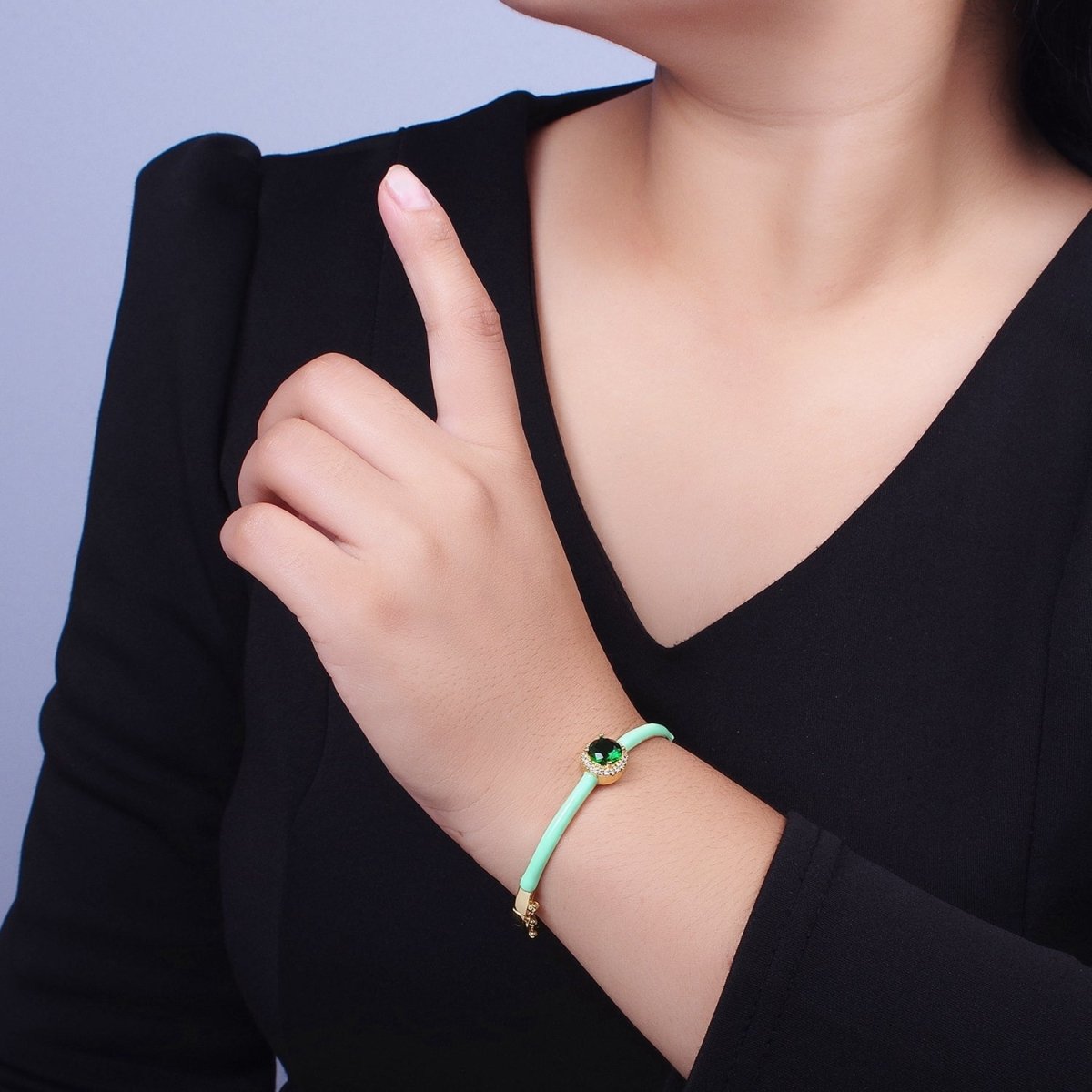 Barbie core Gold Filled Round White, Green, Pink Micro Paved Enamel Gold Bangle Bracelet | WA-1340 - WA-1342 Clearance Pricing