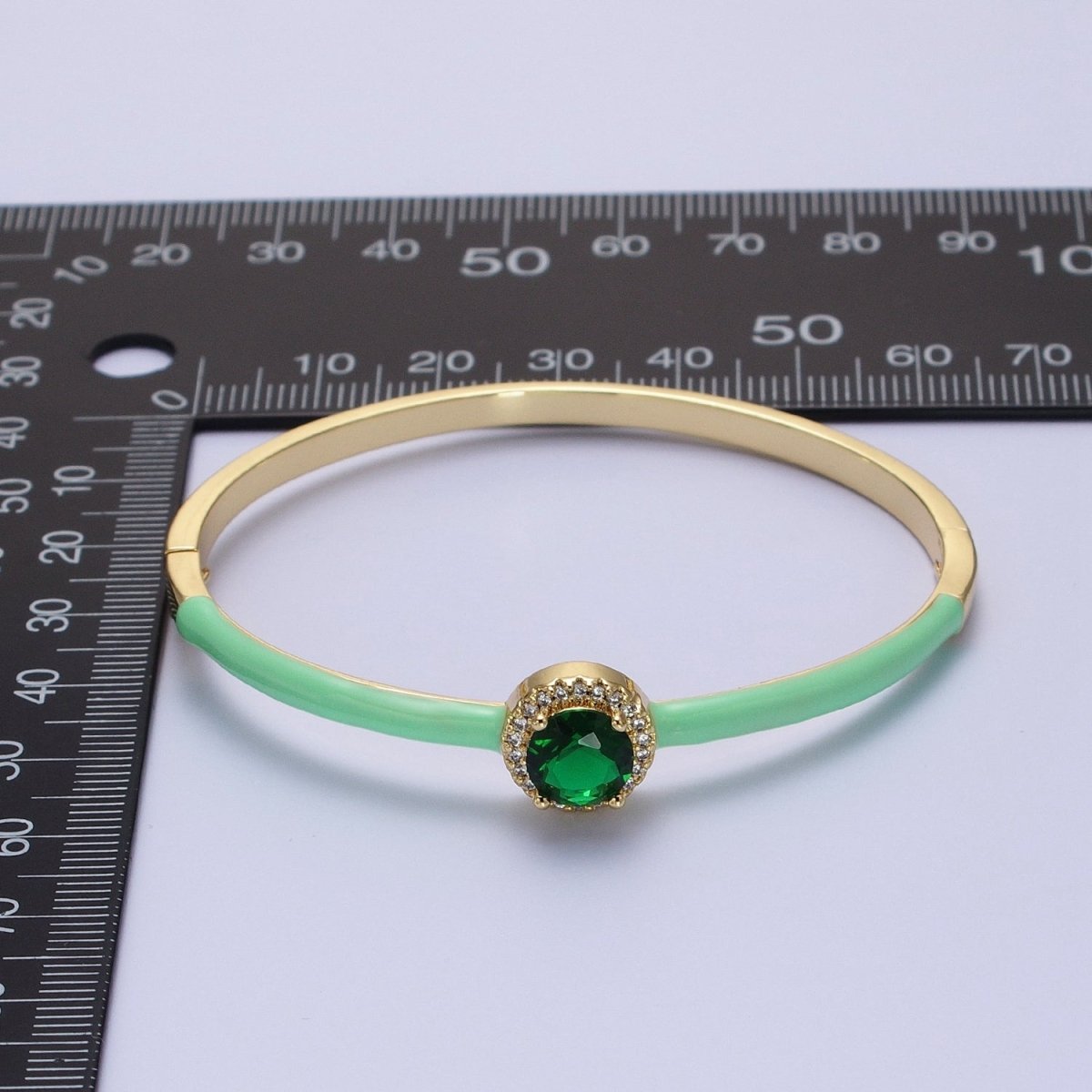 Barbie core Gold Filled Round White, Green, Pink Micro Paved Enamel Gold Bangle Bracelet | WA-1340 - WA-1342 Clearance Pricing