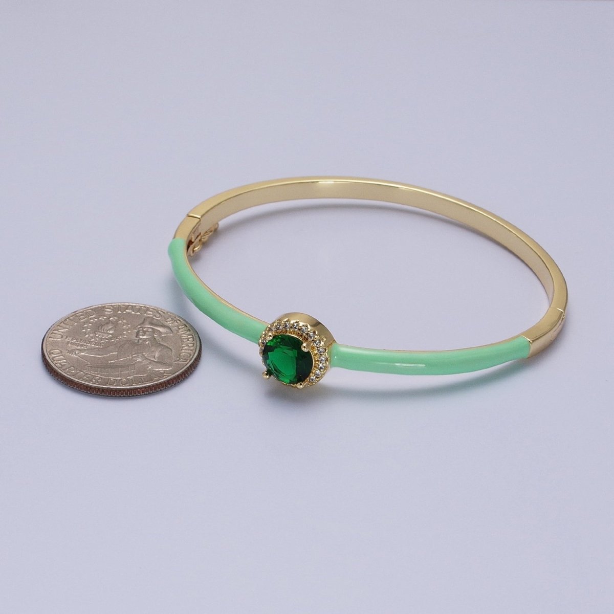 Barbie core Gold Filled Round White, Green, Pink Micro Paved Enamel Gold Bangle Bracelet | WA-1340 - WA-1342 Clearance Pricing