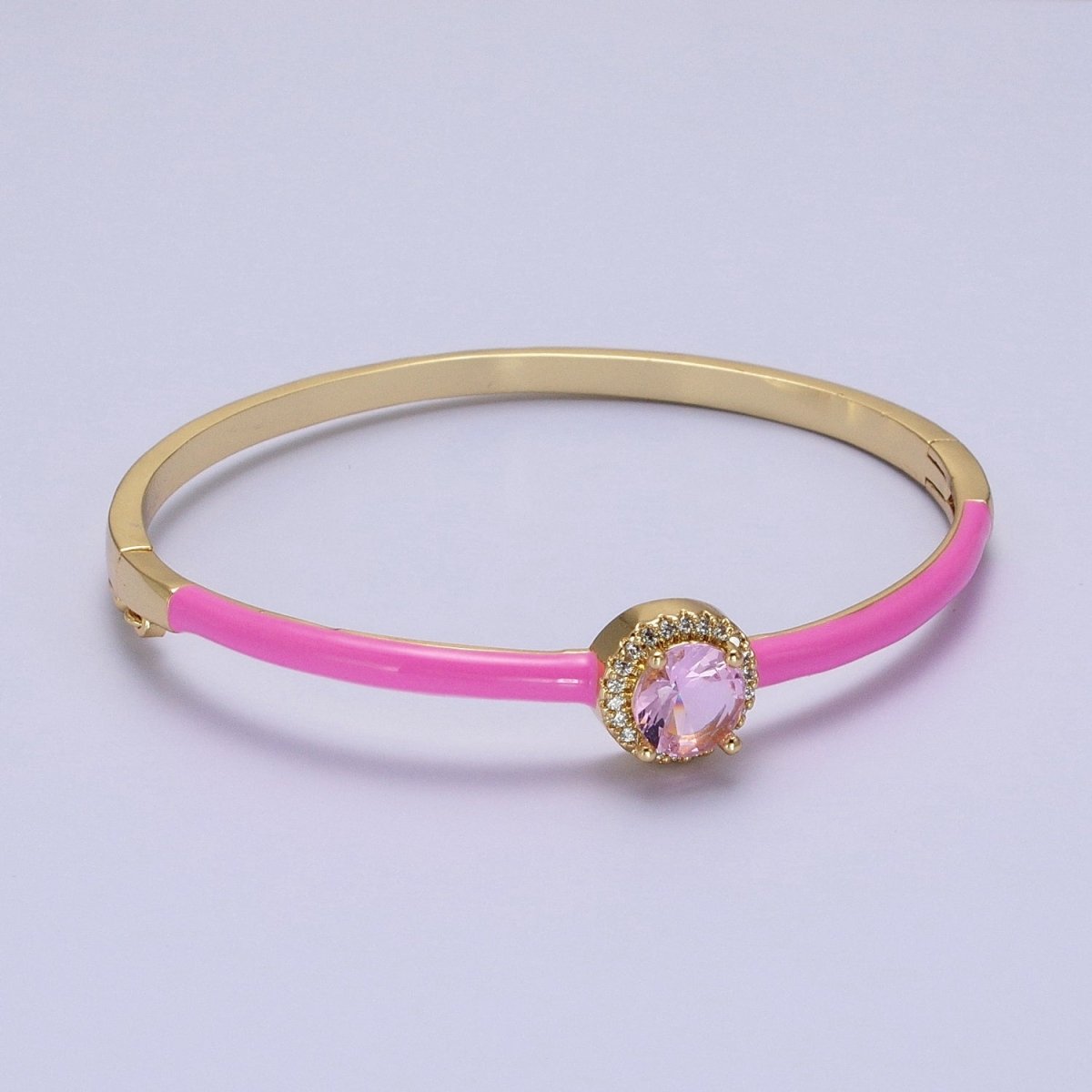Barbie core Gold Filled Round White, Green, Pink Micro Paved Enamel Gold Bangle Bracelet | WA-1340 - WA-1342 Clearance Pricing