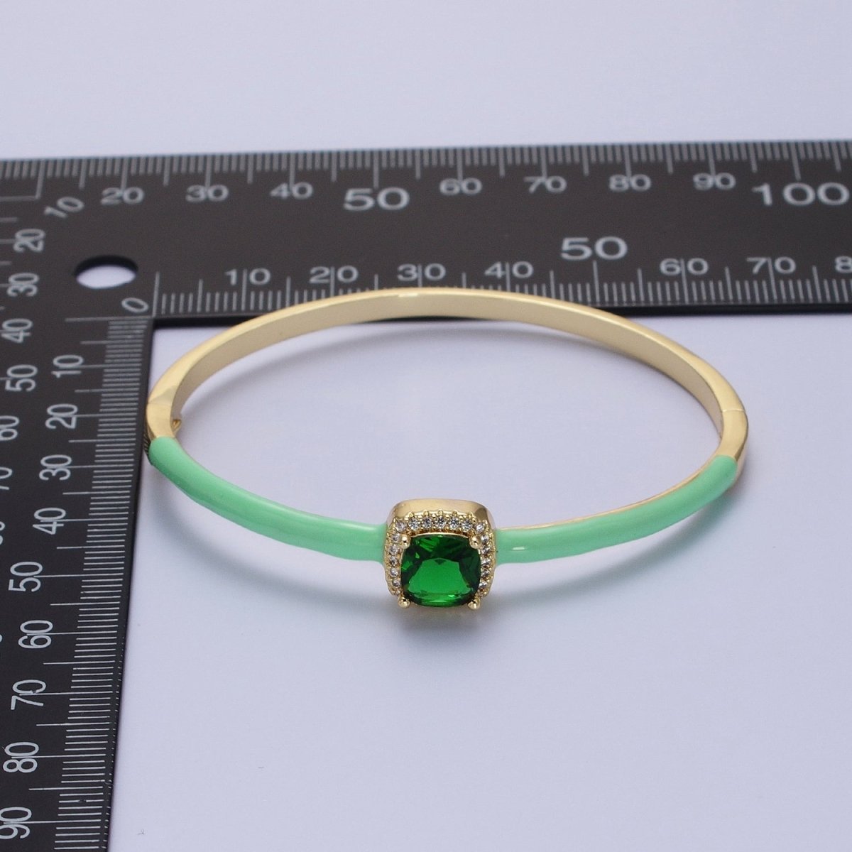 Barbie core Gold Filled Square White, Green, Pink Micro Paved Enamel Gold Bangle Bracelet | WA-1343 - WA-1345 Clearance Pricing